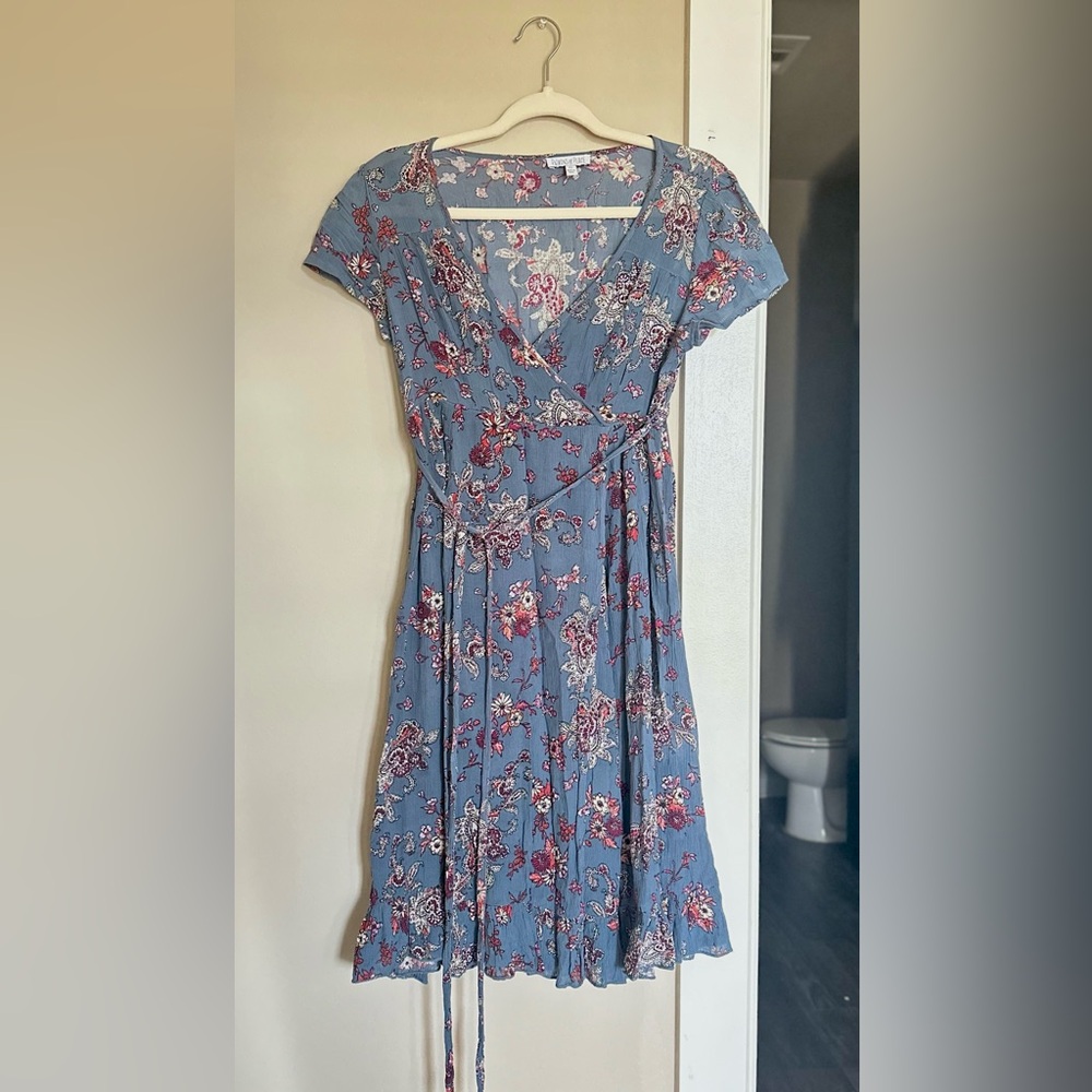 NWOT- Patrons of Peace Blue and Red Floral Midi Dress